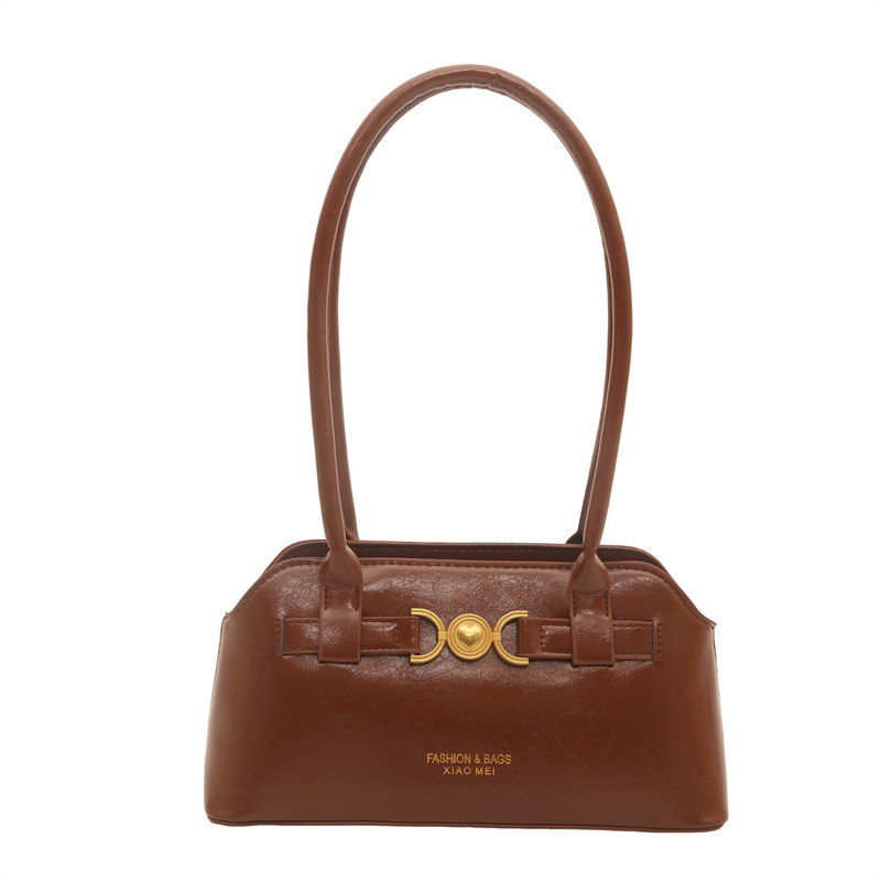 Moon‑Buckle Baguette Bag Women Solid‑Color Underarm Shoulder Purse - Image 9