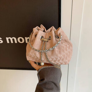 Minimalist Soft Fabric Tiny Drawstring Bag Ladies Pearl Decor Chain Shoulder Handbag