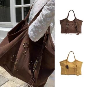 Women’s Elegant Suede Tote – Large Capacity Soft Shoulder Bag With Magnetic Closure, Stylish Crossbody Handbag For Work