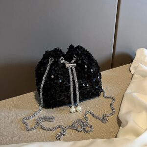 Fashion Personality Sequin For Women 2026 Korean Style Bucket Trendy Shoulder Crossbody Evening Bag