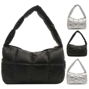 Women Puffer Shoulder Large Capacity PU Quilted Underarm Stylish Commuting Bags Solid Color Soft Top Handle Bag 240820