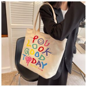 Commuting Canvas For Women New Large Capacity Casual Smiley Face Tote Fashion Trend Lightweight Underarm Bag