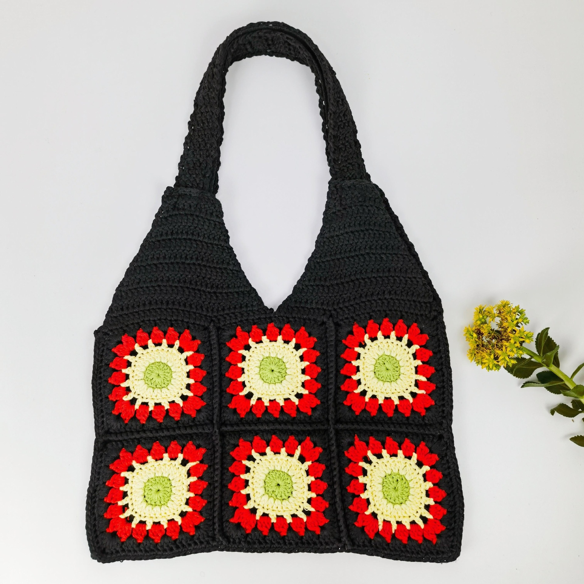 Handmade Crochet Hollow Flower Knitted Large and Small Tote Bags - Image 4
