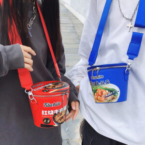 Trendy Instant Noodle Bucket – Unisex Crossbody Shoulder Bag With Wide Strap, Waterproof PU Material, Anime Print