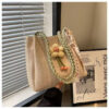 Green Flower Straw Bag with