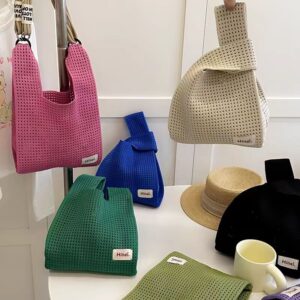 Korean Chic Simple Hollow Handbag Shoulder Women’s Vest Open Knit Shopping Bag