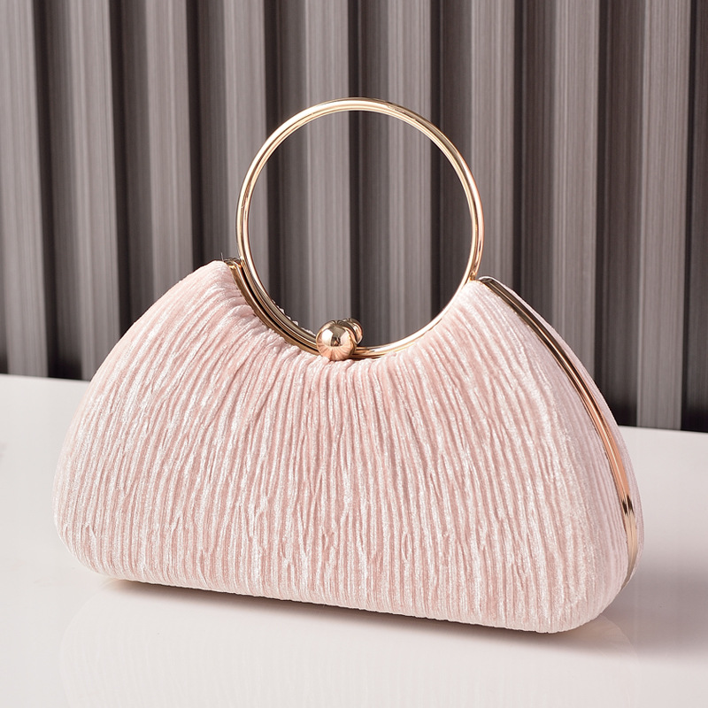 New Velvet Party Metal Ring Portable Dinner Wrinkled Silver Banquet Dress Chain Women's Bag - Image 6