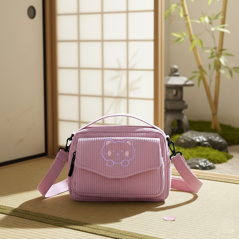 Bear‑Embossed Striped Mini Bag Women Adjustable Crossbody Shoulder Handbag - Image 8