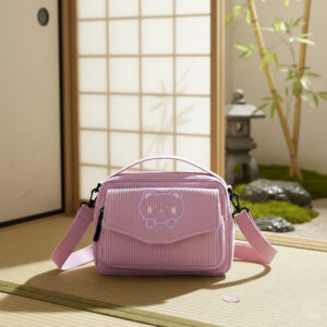 Bear‑Embossed Striped Mini Bag Women Adjustable Crossbody Shoulder Handbag
