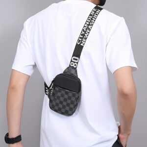 Men Retro Plaid Chest Sling Bag Letter Print Strap Casual Street Portable Crossbody Shoulder Pouch