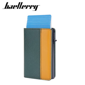 New Bag Men’s Baellerry Contrast Color RFID Anti Magnetic Side Push Bullet Box Neutral Card Leather Clip