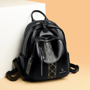Women’s Simple Fashion PU Soft Leather Shoulder Bag Large Capacity College Girls Schoolbag Trendy Travel Backpack