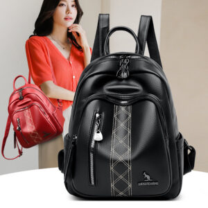 Women’s Simple Fashion PU Soft Leather Shoulder Bag Large Capacity College Girls Schoolbag Trendy Travel Backpack