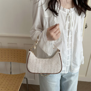 2026 Spring New Trendy Shell Pearl Chain Fashionable Woven Versatile Textured Women’s Handbag Shoulder Bag