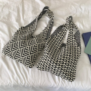 UR Sister Zhong Chuxi Same Style Tote Women’s Knitted Striped Large Capacity Shoulder Handheld Commuter Woven Bag