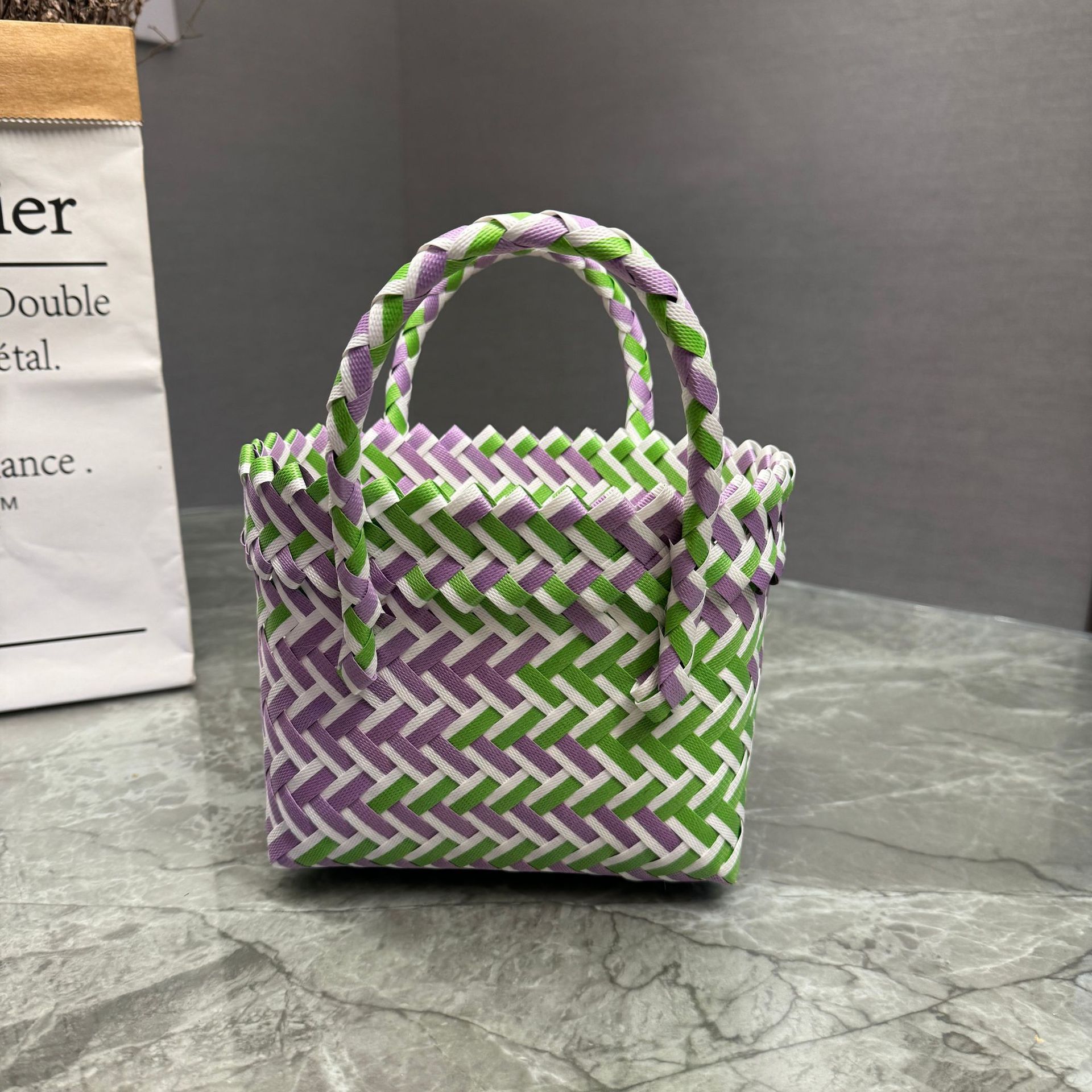 New Plastic Handbag Woven Gift Basket Beach Bag For Women - Image 11