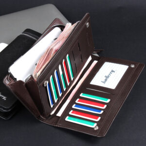 Men’s Long Bifold Wallet, Business Hand Clutch Purse With Outer Zipper Pocket, Large Capacity Multi Card Slots Wallet