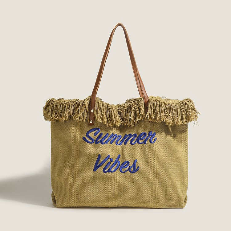 Beach Travel Tote Fashion Simple Tassel Mommy Large Capacity Shoulder Bag Trendy - Image 3