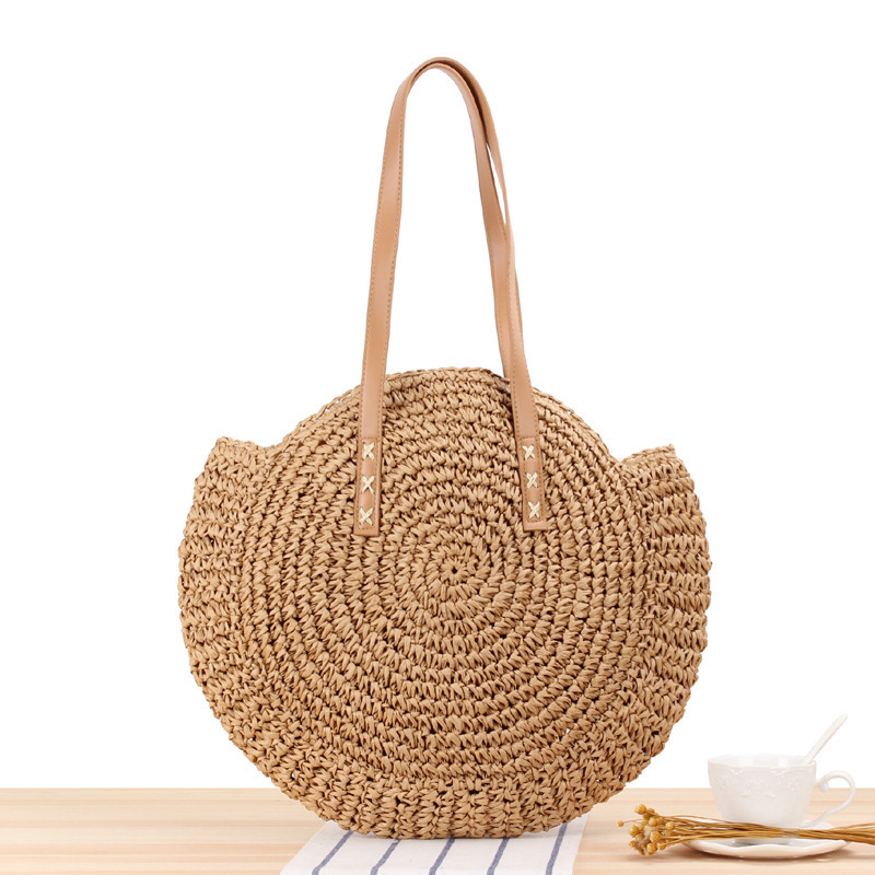 Simple hollow round shoulder braided beach fashion women straw bag - Image 4