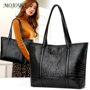 Women Large Capacity Handbag Crocodile Leather Shoulder Bag Travel Shopping Tote