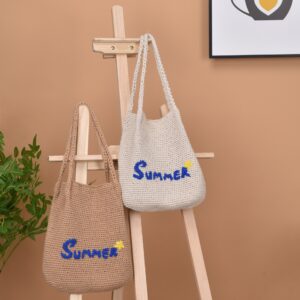2026 new crochet cotton thread hand embroidered letters Internet celebrity sweet spring and summer straw woven shoulder