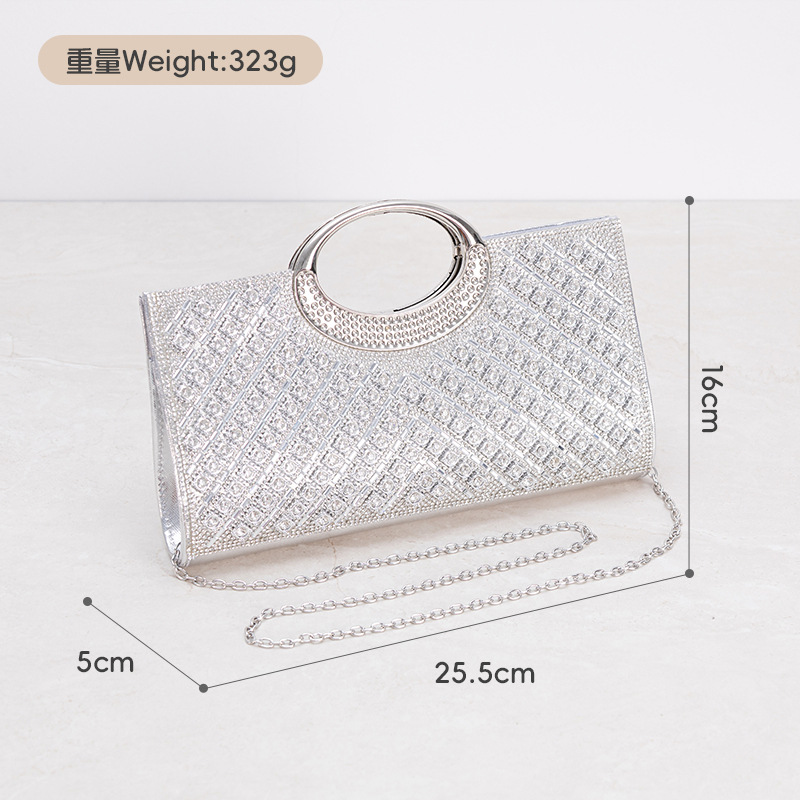 Round Ring Shiny Rhinestone Handbag Matching Evening Dress Banquet Wedding Party Bag - Image 8