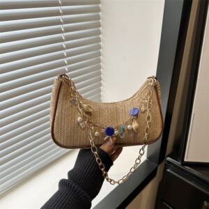 2026 Spring New Trendy Shell Pearl Chain Fashionable Woven Versatile Textured Women’s Handbag Shoulder Bag