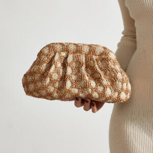 French-style Hollow Woven Cloud Clutch Bag, Holiday Straw Pleated Handbag, Versatile Small Handbag For Commuting And