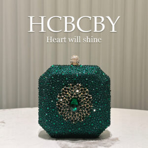 Dark Green Shiny Rhinestones High Grade Diamond Buckle Decorated Small Clutch Ladies Fashionable Personality Mini Box