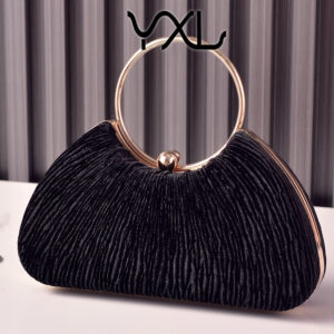 New Velvet Party Metal Ring Portable Dinner Wrinkled Silver Banquet Dress Chain Women’s Bag