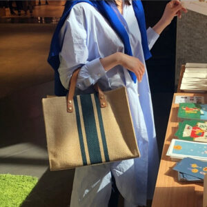 Korean Style Women’s Handheld Briefcase Professional Commuting Striped Simple Shoulder Ins Large Capacity Canvas Bag