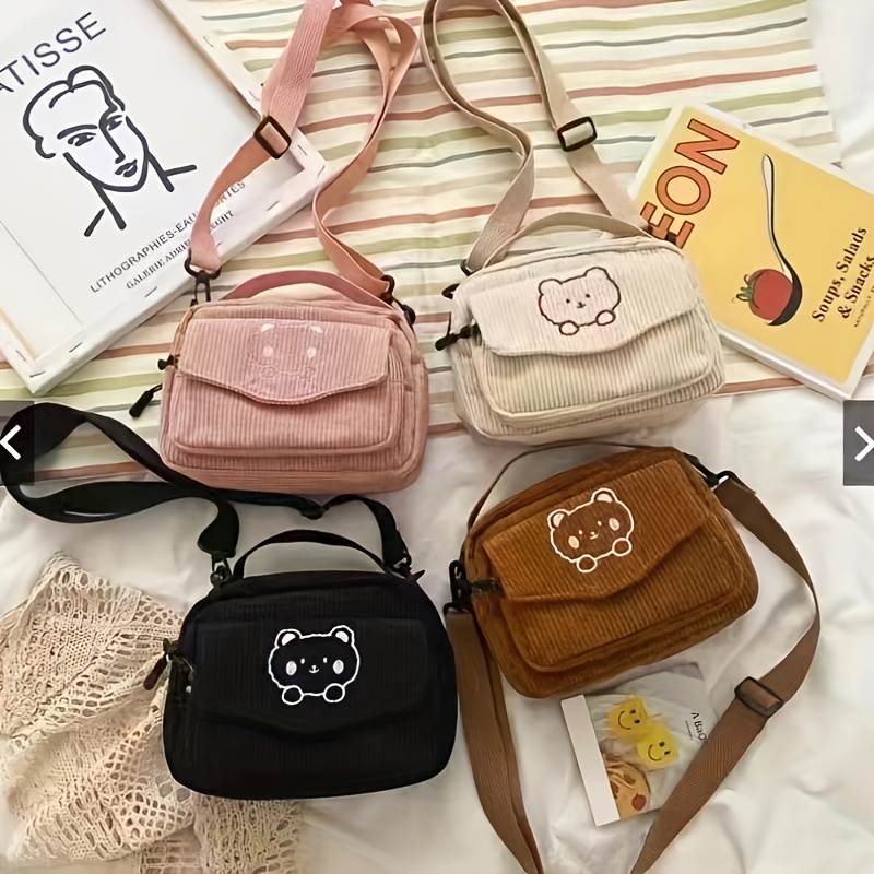 Bear‑Embossed Striped Mini Bag Women Adjustable Crossbody Shoulder Handbag - Image 4