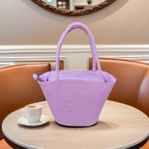 Large Capacity French Style Straw For Travel And Vacation, Simple Striped Tote Commuter Shoulder Bag, Basket Bag