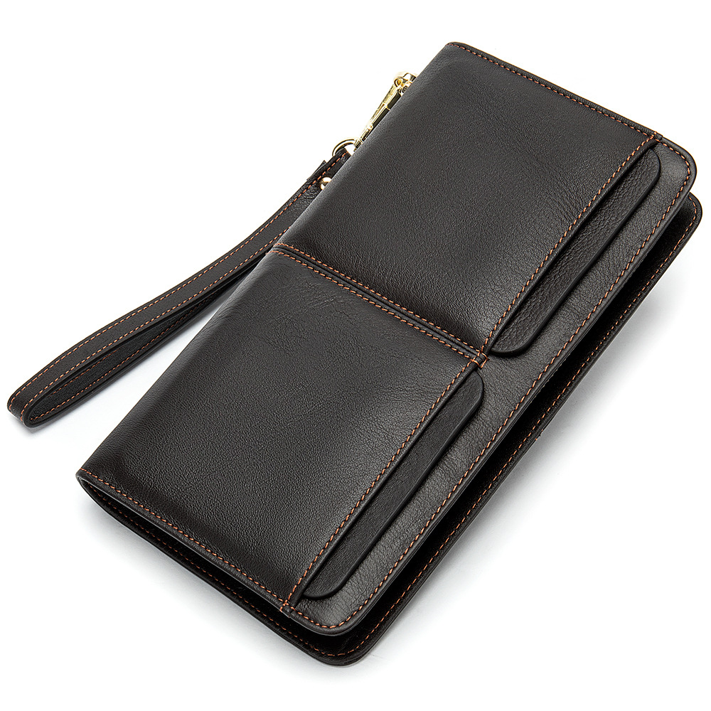 Supply Business Double Pocket Long Wallet Multi Card Slots Genuine Leather Men's Handbag Clutch Bag - Image 7