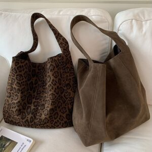 Retro Leopard Print Large Capacity Tote Bag, Women’s Matte High-end Single Shoulder Armpit Bag