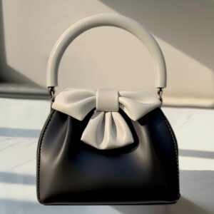 Texture Commuting Bag, Women’s Stylish Pleated Handbag, Contrasting Color Bow Bucket Bag