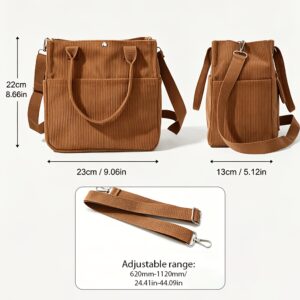 Corduroy Large Tote Bag For Women Detachable Strap Multi Pocket Commute School Shoulder Handbag