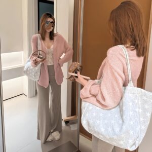 Korean Style Star Pattern Canvas Shoulder Tote Bag Ladies Casual Daily Commute Handbag