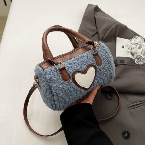 Fluffy Shoulder Cute Crossbody Fashionable Tote For Daily Use Soft Faux Lamb Wool Square Bag With Zipper Closure Elegant