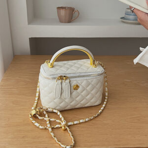 Women’s Fashion Small Chain Design Diamond Pattern Versatile Trendy Crossbody Box Handbag Shoulder Bag