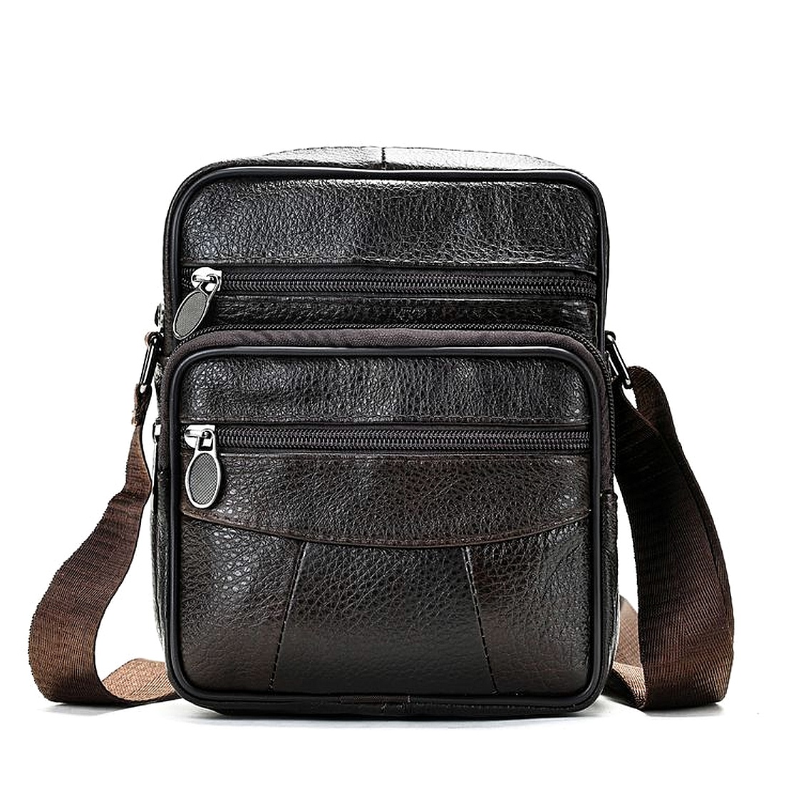 Men's Top Grain Cowhide Crossbody Casual Simple Multi-Pocket Shoulder Bag - Image 6