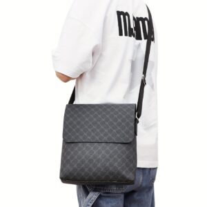 Luxury Monogram Pattern Flap Messenger Bag For Men Retro Printed PU Leather Casual Office Travel Crossbody Shoulder