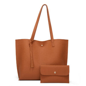 Solid Color Tassel Mother-Daughter Large Capacity Fashion Shopping PU Litchi Texture Magnetic Buckle Shoulder Tote Bag