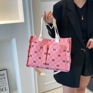 Cross-Border New Large Capacity Corduroy Bowknot Tote Multi-Pocket Design Shopping Bag Fashion Casual Handbag