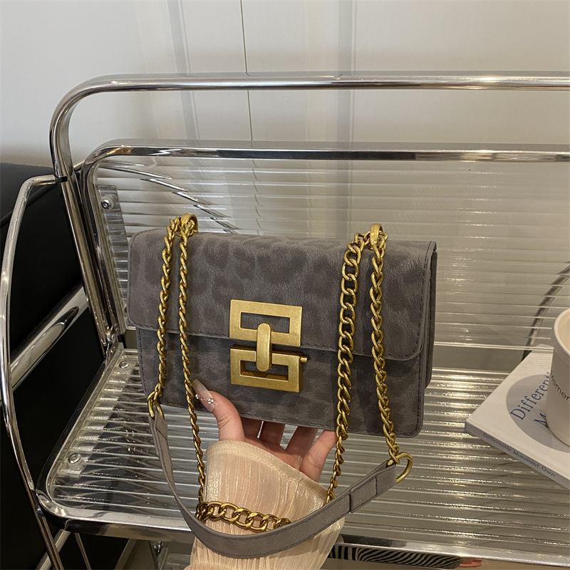 Leopard Print Women's Fashion Popular Lock Chain Crossbody Shoulder Small Square Bag - Image 8