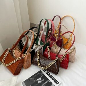 Women’s Wholesale 2026 Trendy New Embossed Underarm With Stone Pattern And Chain Decoration, Hand-held Shoulder Bag
