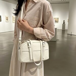Retro Textured PU Boston Bag For Women Adjustable Strap Small Crossbody Shoulder Daily Hand Purse
