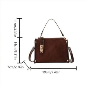 Retro Splicing Suede Underarm Bag Ladies Metal Tag Decor Thin Strap Mini Crossbody Shoulder Handbag