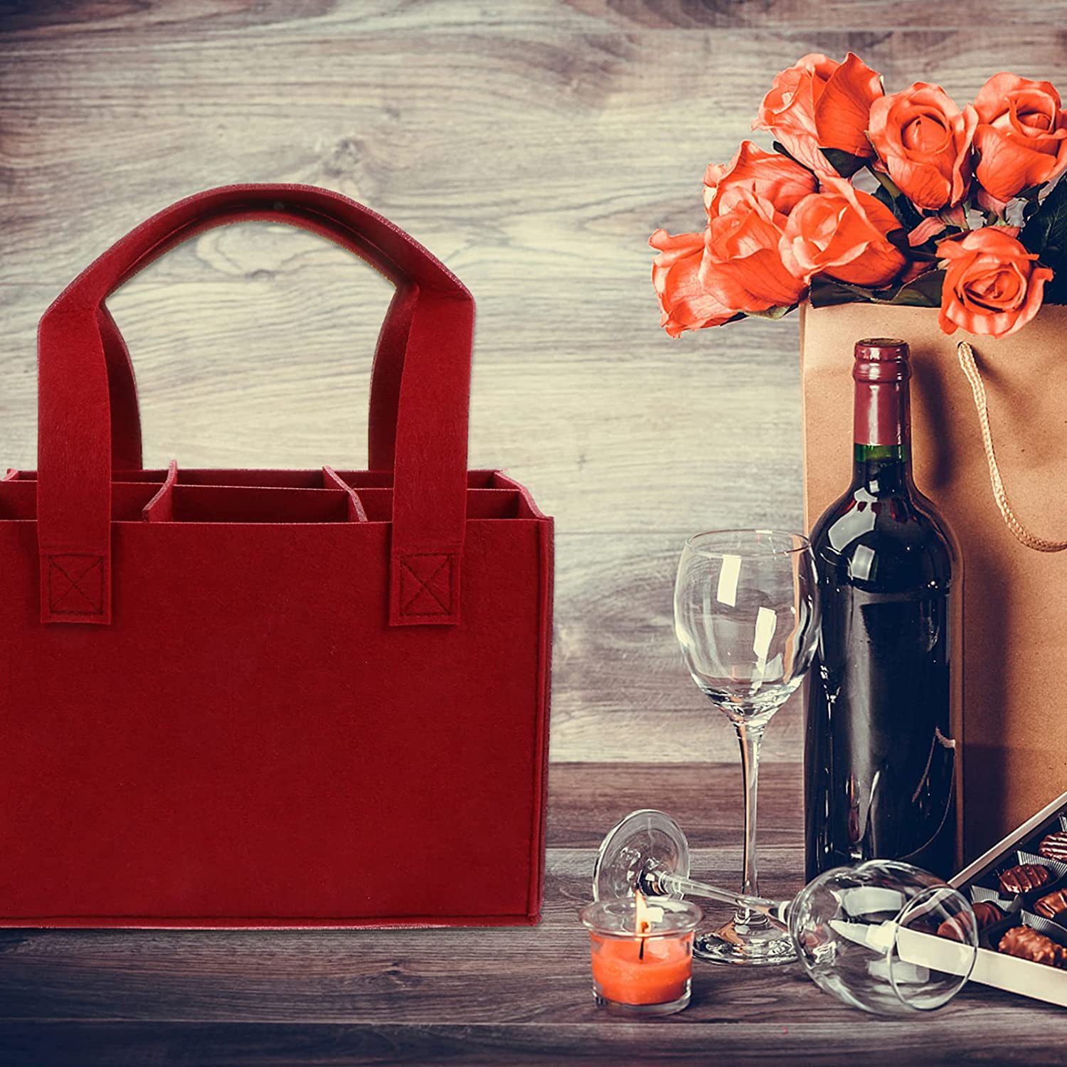 Factory Direct: Non-woven Fabric Carrier Felt Storage Bag, Six-bottle Wine Tote Bag - Image 4