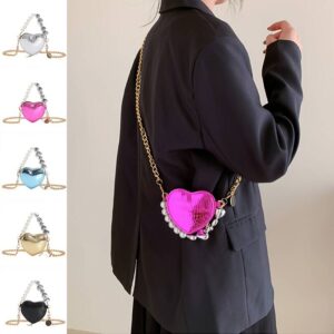 Y2K Metallic Snake Print Heart Shaped Party Handbag Ladies Dual Strap Shoulder Bag